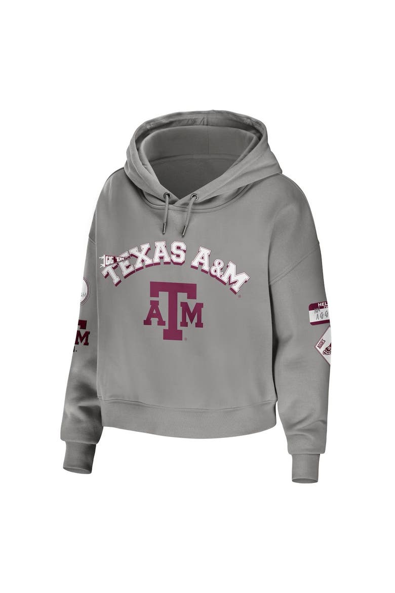 Women's WEAR by Erin Andrews Gray Texas A&M Aggies Mixed Media Cropped Pullover Hoodie, Alternate, color, Gray