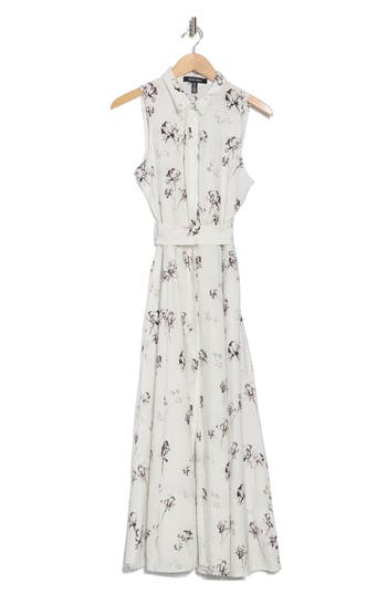 Ellen Tracy Tie Waist Shirtdress In Black Floral