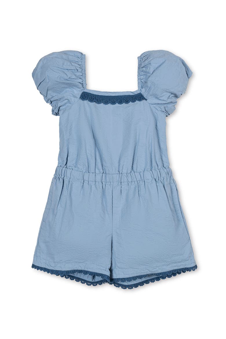 Kids' Organic Puff Sleeve Seersucker Romper, Main, color, Bluebell