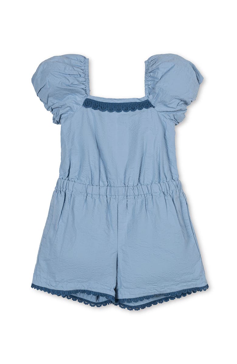 Hope & Henry Kids' Organic Puff Sleeve Seersucker Romper, Main, color, Bluebell