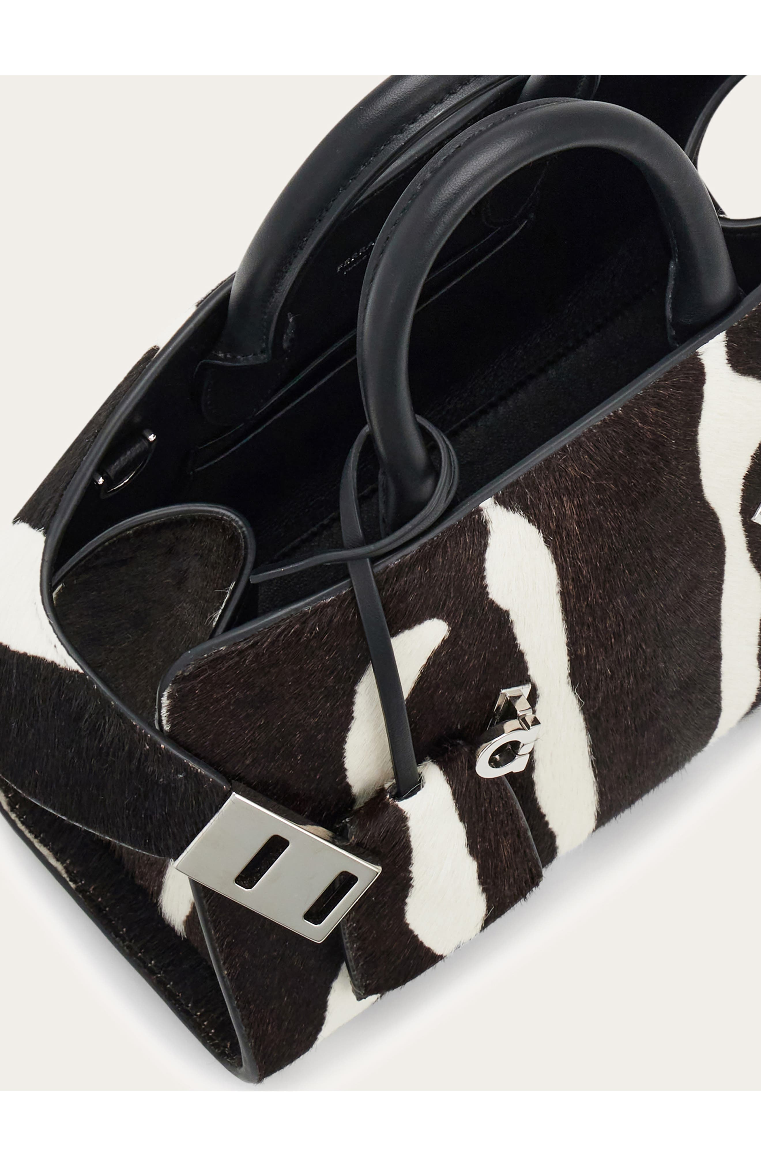 FERRAGAMO Mini Hug Genuine Calf Hair Handheld Bag, Alternate, color, Kasba Bianco/ Nero