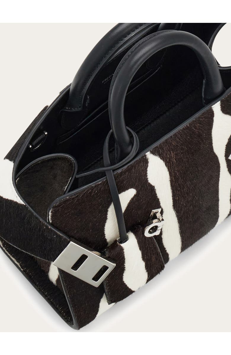 FERRAGAMO Mini Hug Genuine Calf Hair Handheld Bag, Alternate, color, Kasba Bianco/ Nero