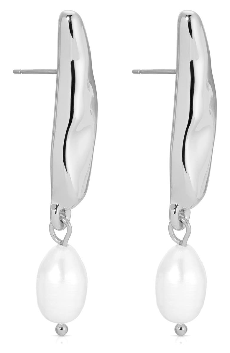 Ettika Liquid Elegance Pearl Drop Earrings, Main, color, Silver