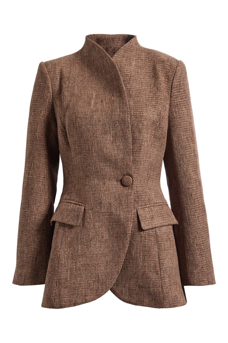 Tweed Tailored Blazer, Alternate, color, DARK BROWN