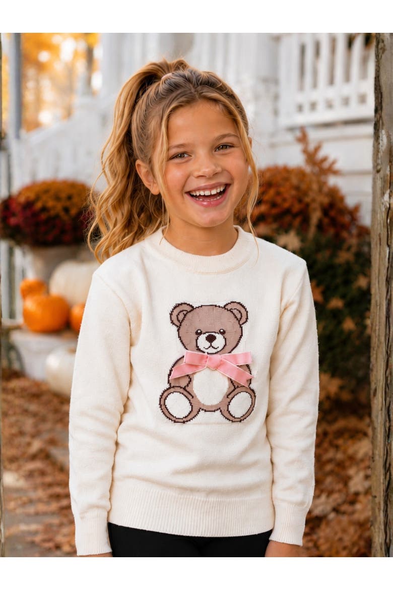 Sweet Teddy Bow Knit Sweater, Alternate, color, White
