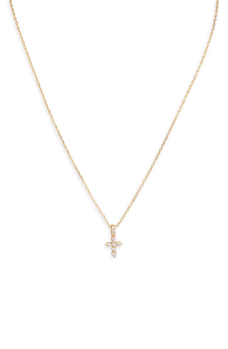 Argento Vivo Sterling Silver Cubic Zirconia Cross Pendant Necklace, Main, color, Gold