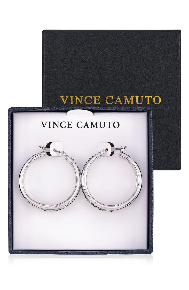 Vince Camuto Crystal Triple Row Hoop Earrings, Alternate, color, Silver Tone