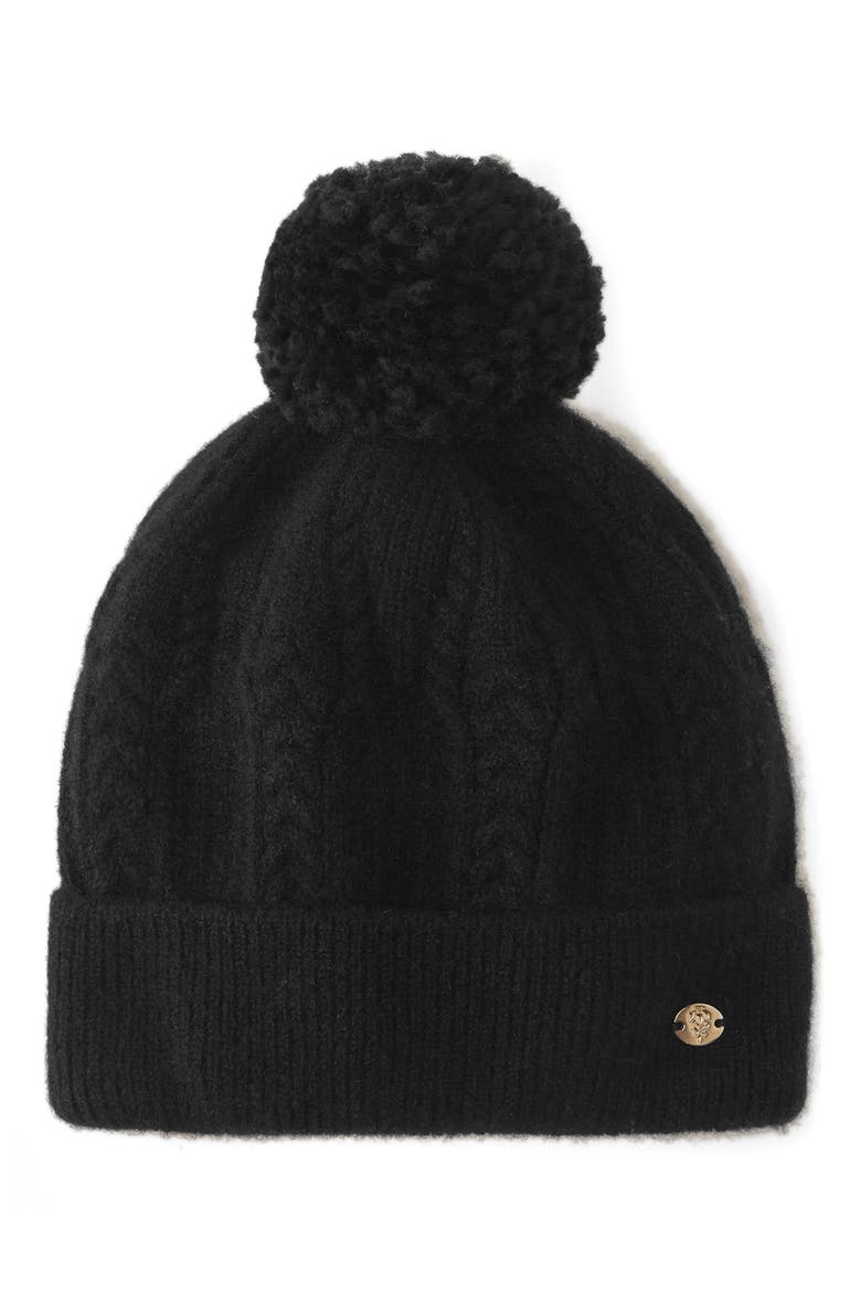 Moss Cashmere Pom Beanie, Main, color, BLACK