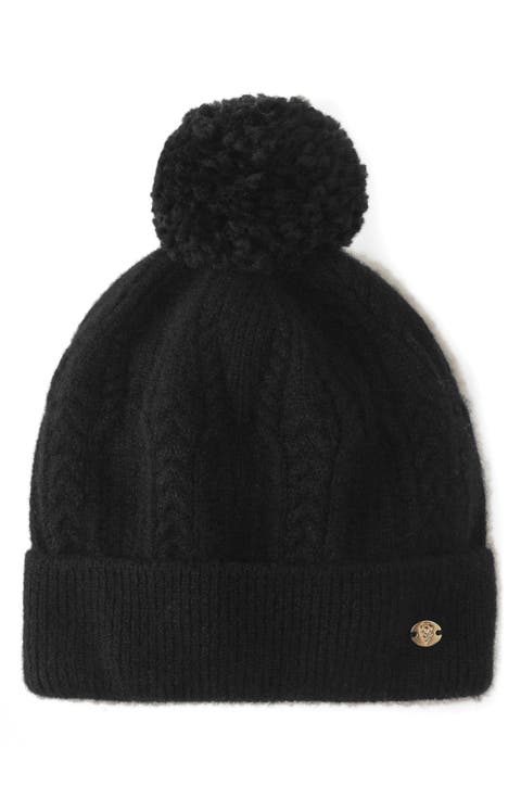 Moss Cashmere Pom Beanie