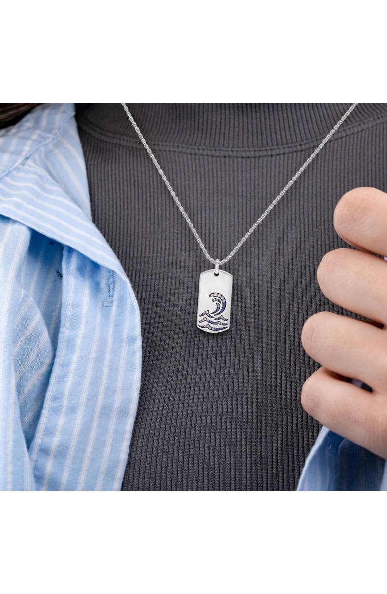 LuvMyJewelry Surfrider Beach Sapphire & Topaz Silver Tag Necklace, Alternate, color, Silver