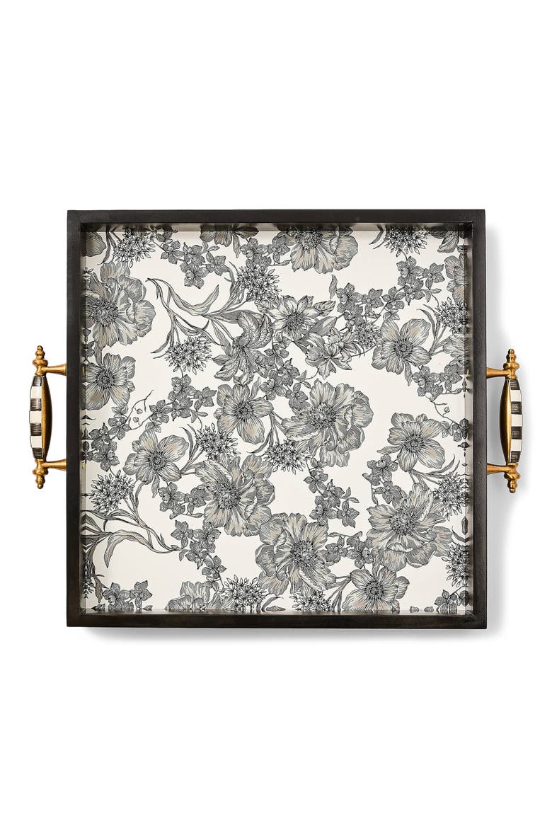 Courtly English Garden Serving Tray, Alternate, color, BLACK