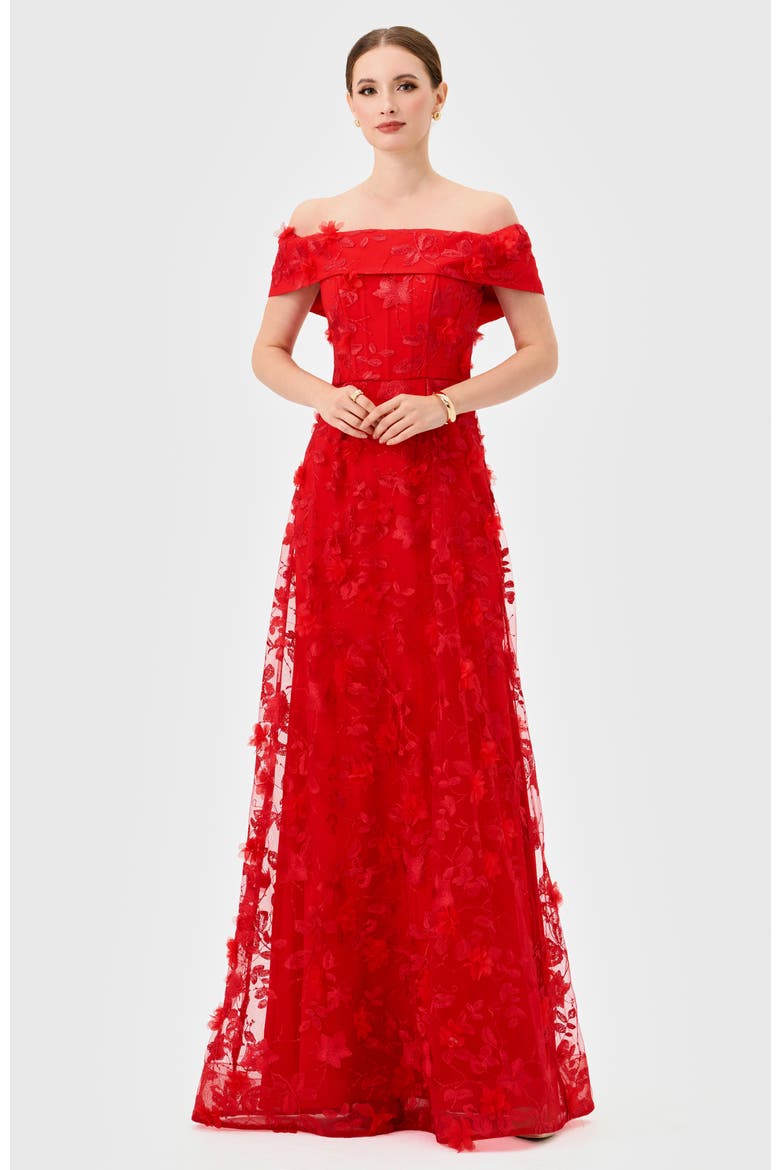 Edie Off Shoulder Gown, Main, color, RED