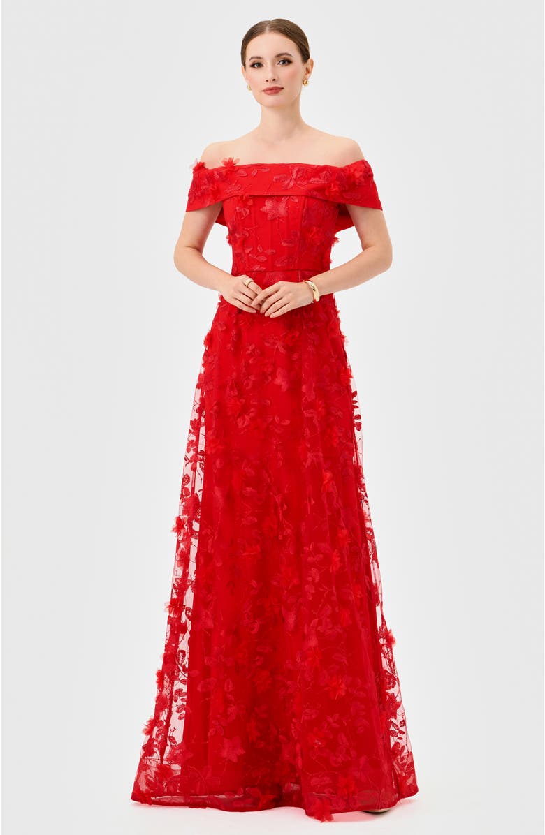 Bariano Edie Off Shoulder Gown, Main, color, Red