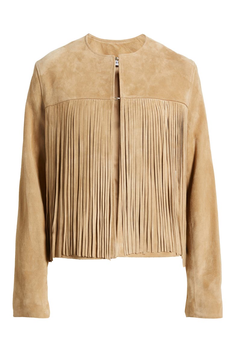 Chloe Suede Fringe Jacket, Alternate, color, CAMEL