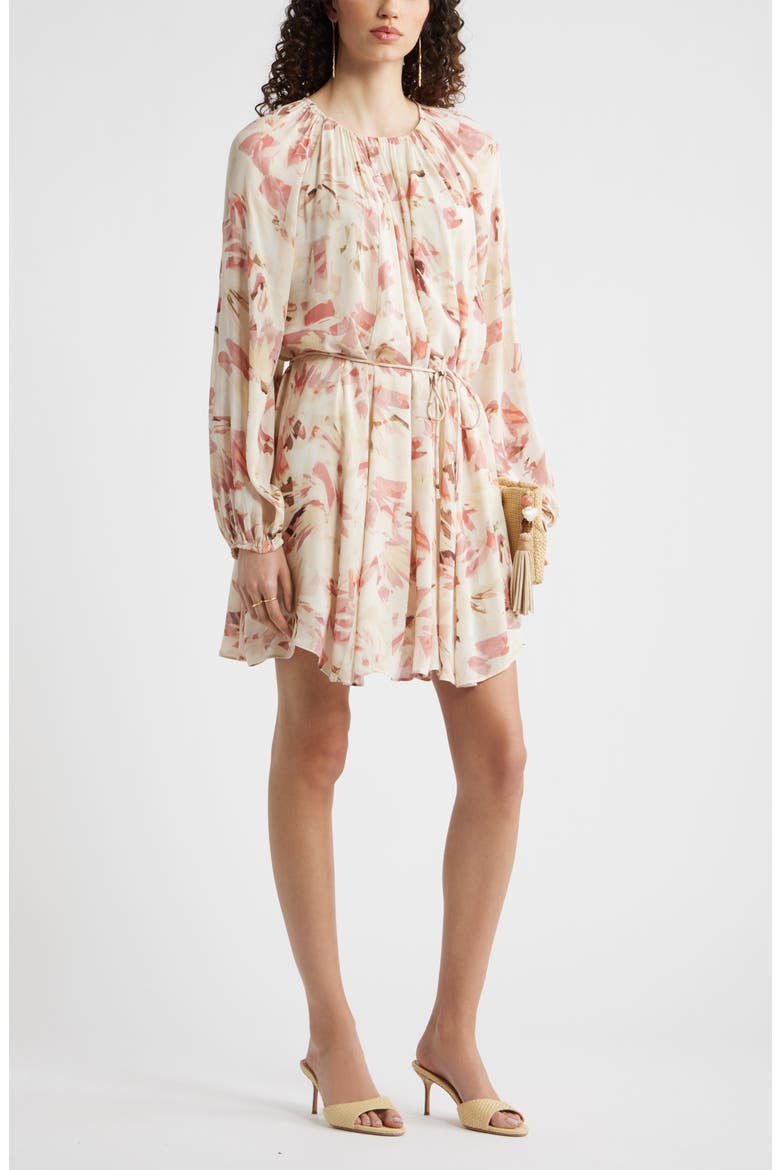 Floral Print Long Sleeve Minidress, Alternate, color, IVORY-PINK CANVAS BLOOM