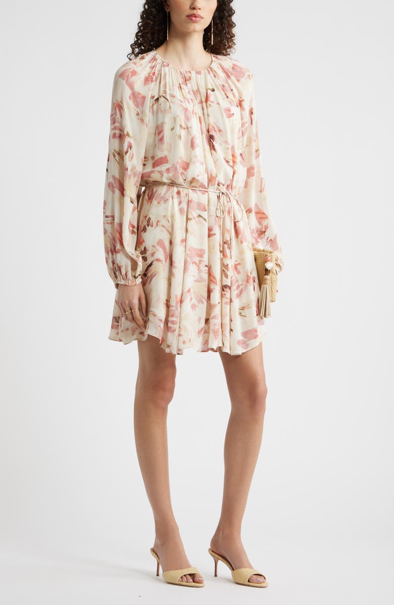 Nordstrom Floral Print Long Sleeve Minidress, Alternate, color, Ivory-Pink Canvas Bloom