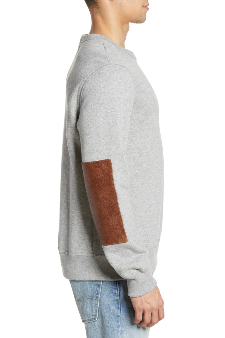 Dover Crewneck Sweatshirt with Leather Elbow Patches, Alternate, color, GREY1DNU