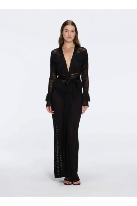 Itzel Knitted Mesh Long-Sleeve Kaftan