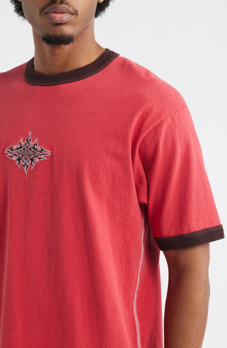 Vans Flame Face Embroidered Ringer T-Shirt, Alternate, color, Crimson Haze