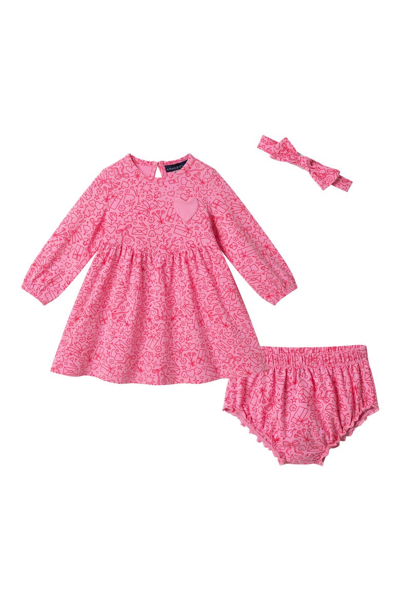 Kids' Long Sleeve Dress, Bloomers & Headband Set, Main, color, PINK VALENTINE