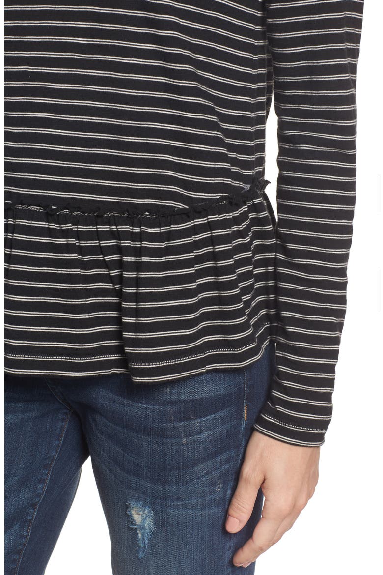 Peplum Tee, Alternate, color, BLACK- BEIGE STRIPE