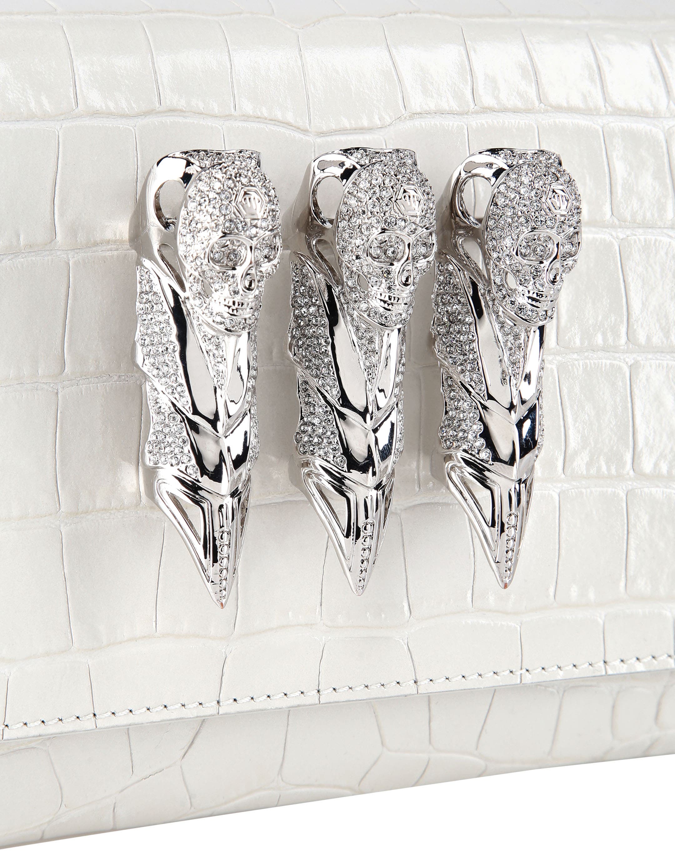 PHILIPP PLEIN Small Croco Embossed Clutch Eagle Women, Alternate, color, White
