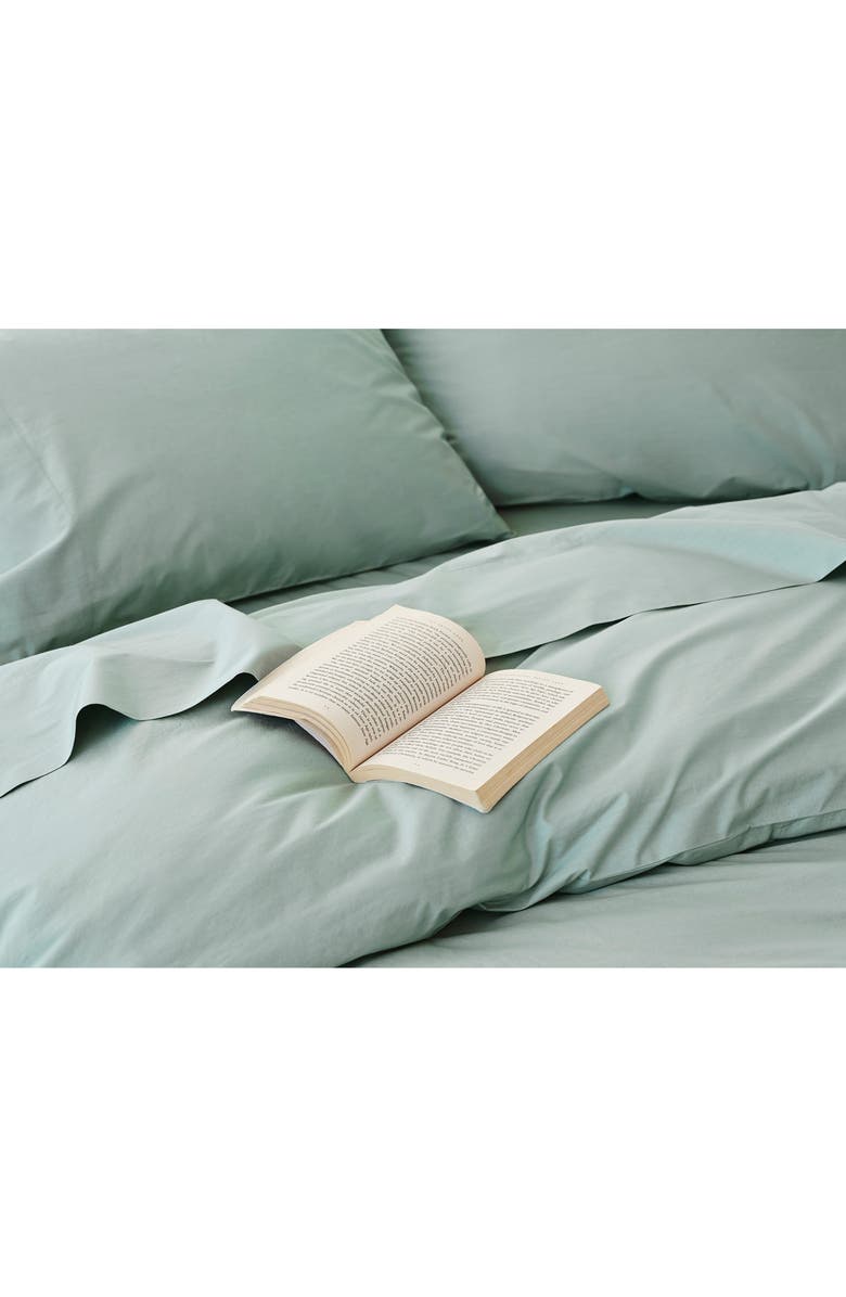 Coyuchi Refined 300 Thread Count Organic Cotton Percale Sheet Set, Alternate, color, Seafoam