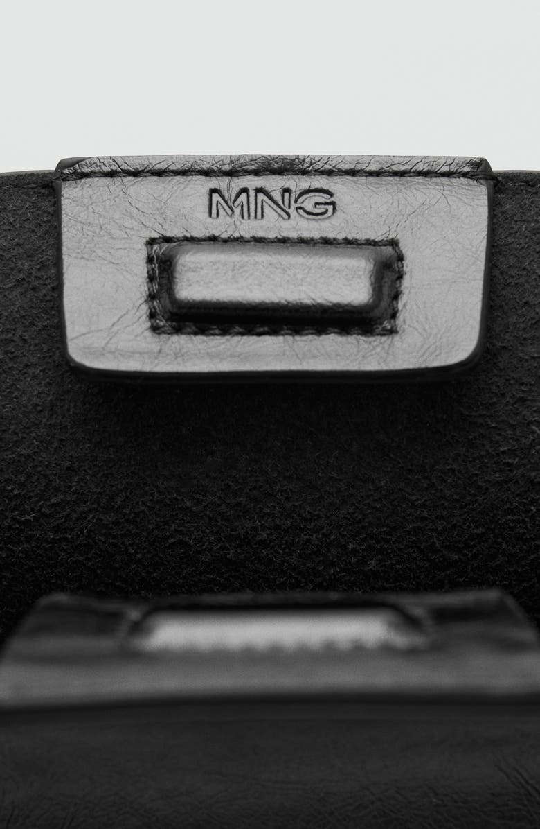 MANGO Large Leather Shopper Bag, Alternate, color, Black