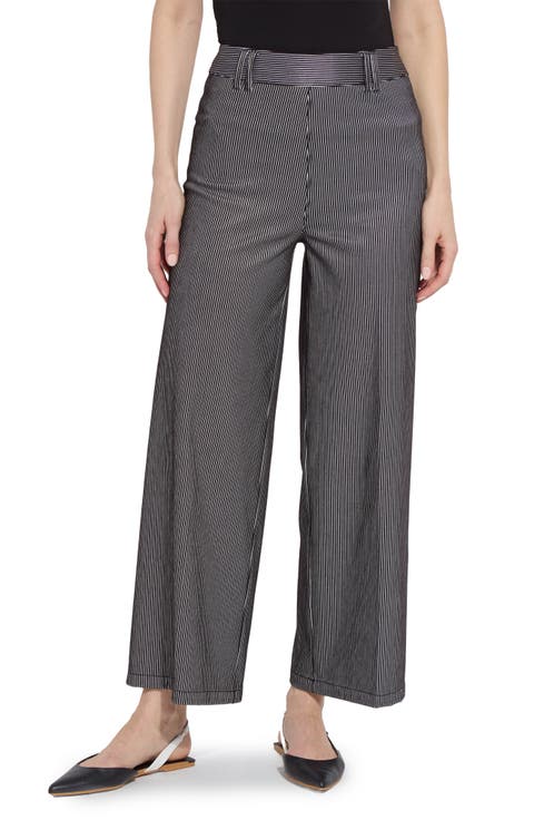 Darlene Stripe High Waist Wide Leg Pants (Black Sheen Line)