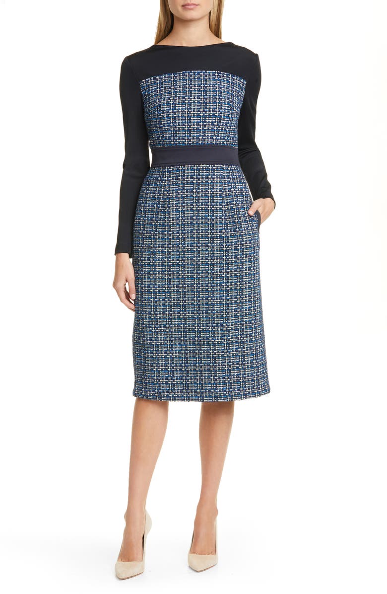 BOSS Danopus Long Sleeve Tweed Sheath Dress, Main, color, 