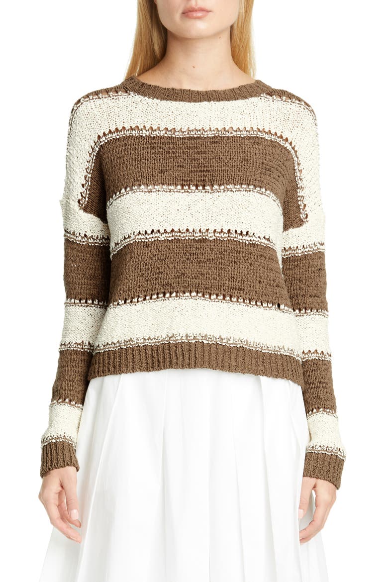 Pointelle Stripe Sweater, Main, color, LIGHT/ PASTEL BROWN