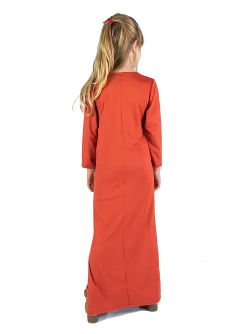 24sevenkid Long Sleeve Side Slit Maxi Dress Solid Color In Red