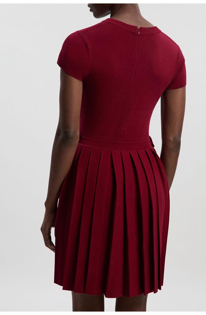 Karen Millen Viscose Tab Pleated Knit Mini Dress, Alternate, color, Burgundy