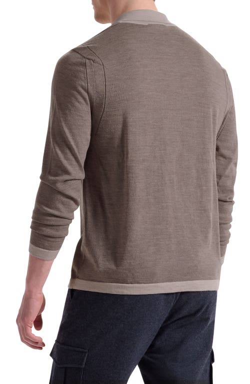 Bugatchi Long Sleeve Merino Wool Quarter Zip Polo Sweater In Brown