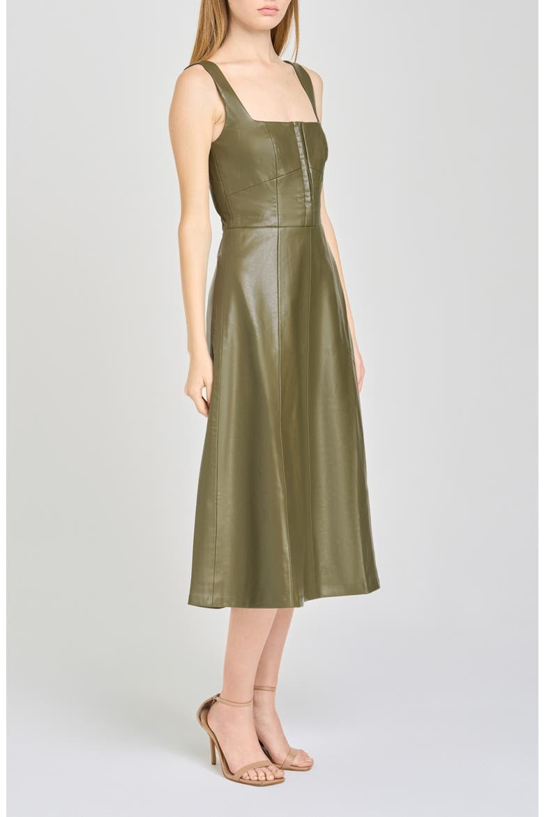 Leonie Faux Leather Fit & Flare Midi Dress, Alternate, color, OLIVE