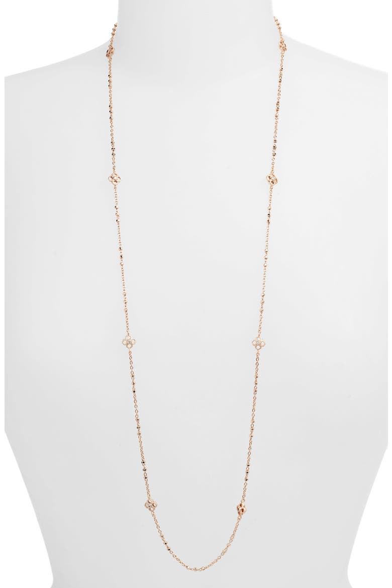 Rue Long Station Necklace, Main, color, RSG/ WHITE CZ
