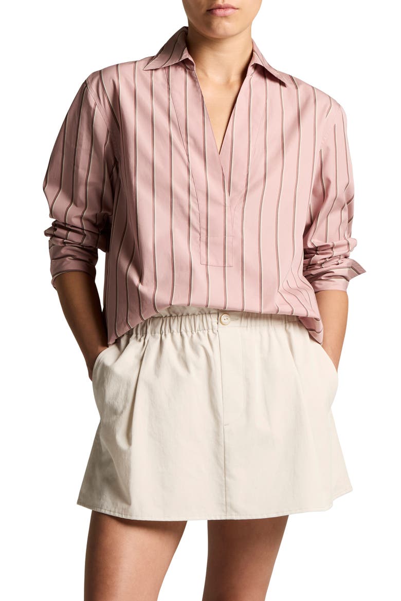 Stripe Relaxed Cotton Popover Shirt, Main, color, PALE PEONY