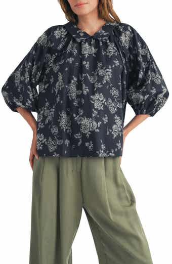 Floral Three-Quarter Sleeve Cotton Top