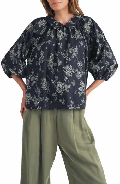 Floral Three-Quarter Sleeve Cotton Top