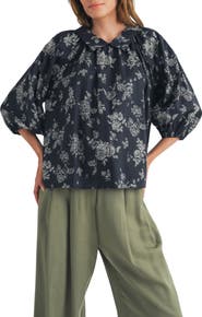 WISHLIST Floral Three-Quarter Sleeve Cotton Top