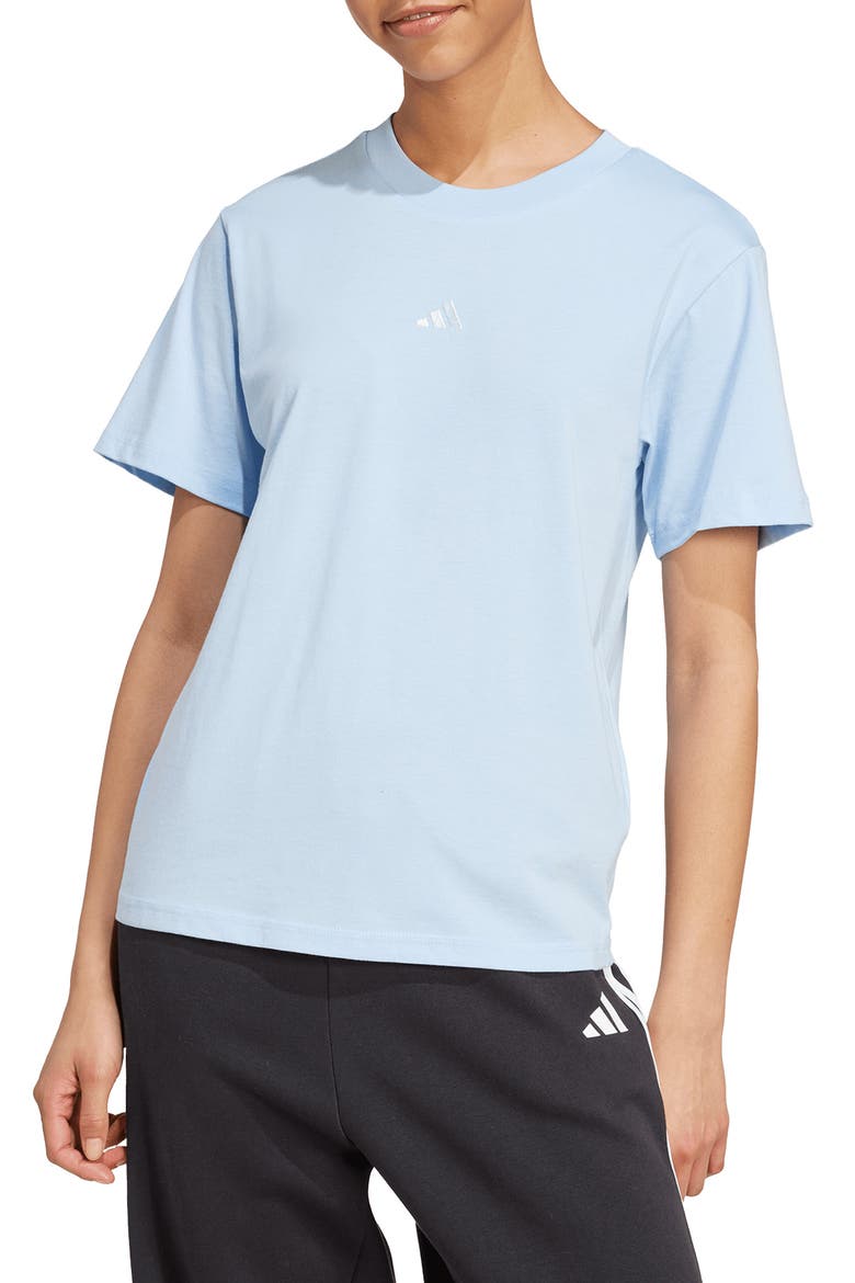 3-Stripes Cotton T-Shirt, Alternate, color, GLOW BLUE/ WHITE