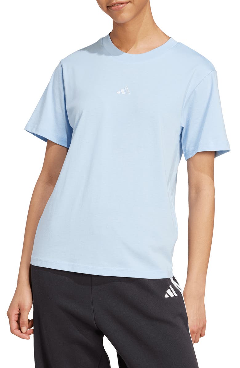 adidas 3-Stripes Cotton T-Shirt, Alternate, color, Glow Blue/ White