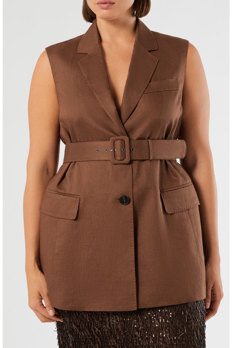 Orli Belted Linen Vest, Main, color, COCOA