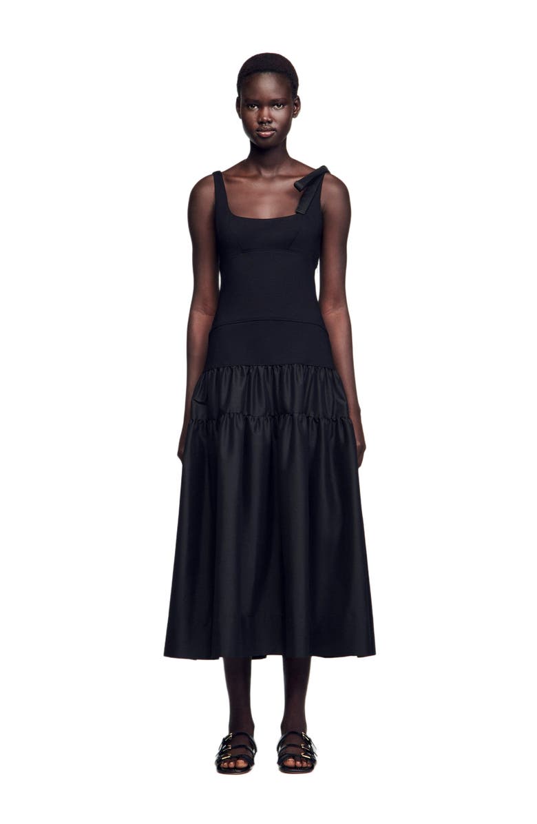 SANDRO Long dual-material dress, Alternate, color, 