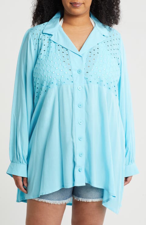 Eyelet Button-Up Shirt (Plus)