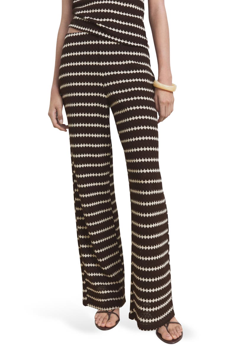 MANGO Wavy Stripe Knit Pull-On Straight Leg Pants, Main, color, Brown