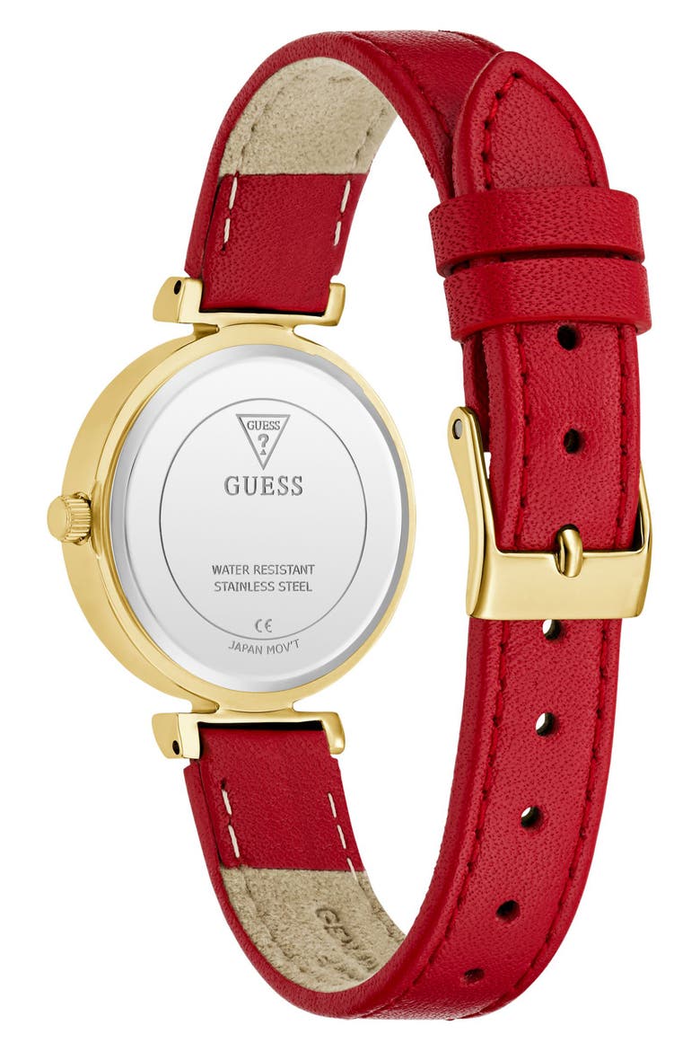 Goldtone Red Leather Strap Watch, 28mm, Alternate, color, RED