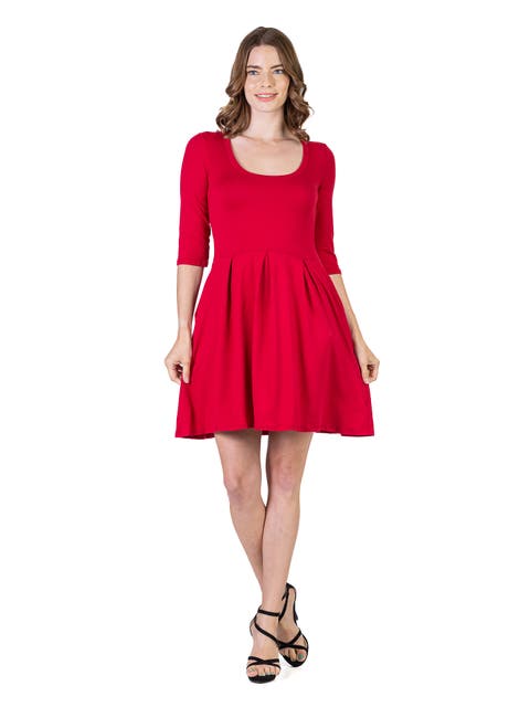 Three Quarter Sleeve Fit and Flare Mini Dress