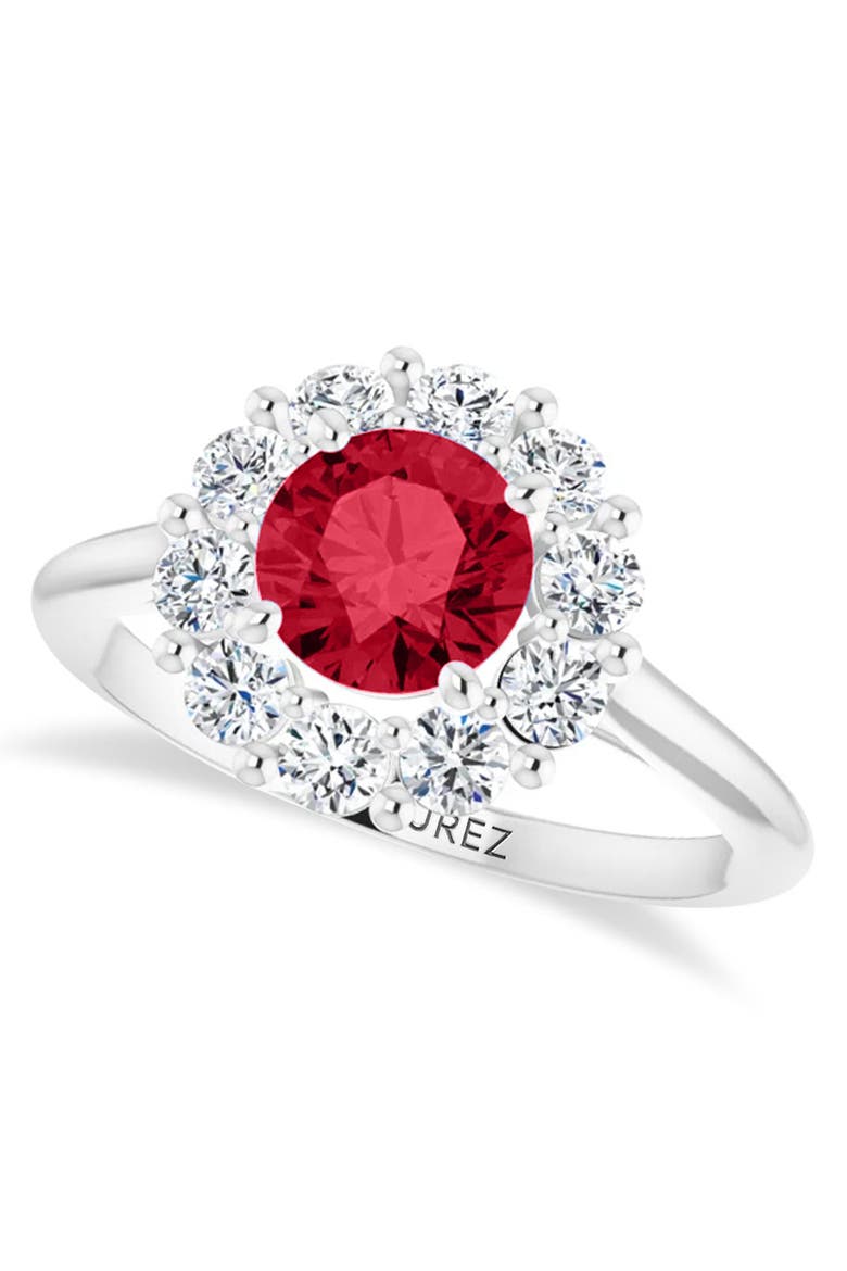 Round Lab Ruby & Diamond Halo Ring 14K, Main, color, 1.70ct/White Gold