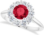ALLUREZ Round Lab Ruby & Diamond Halo Ring 14K